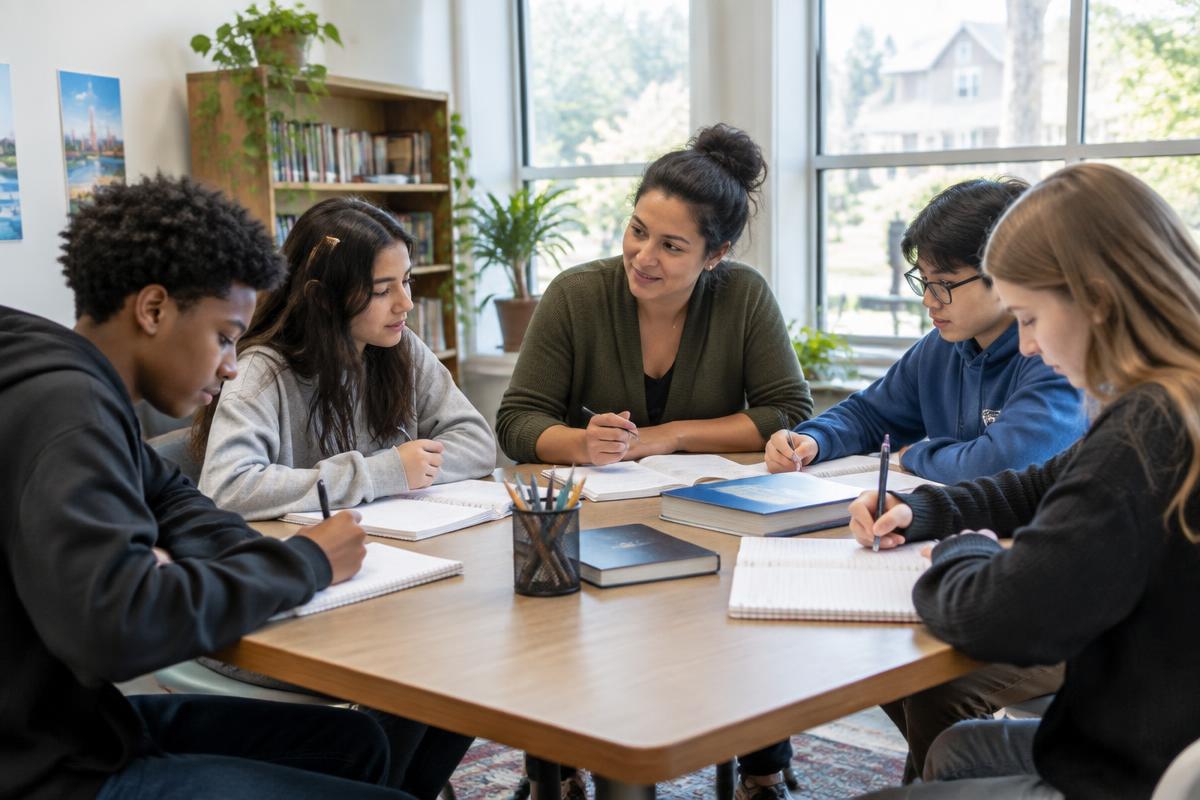 Students learning together with a tutor at a neighborhood center